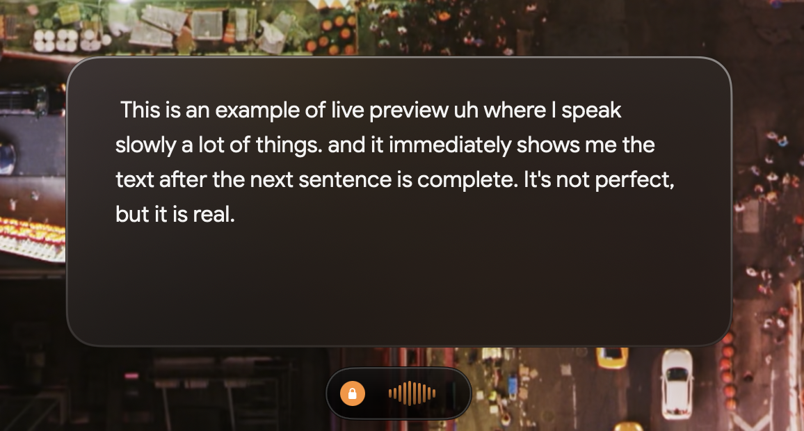Live Preview showing real-time transcription