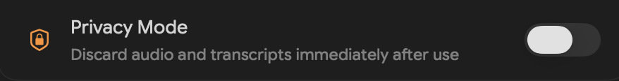 Privacy Mode toggle in Speakmac Settings